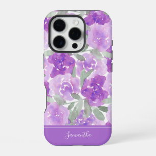 Coque iPhone 16 Pro Fleur personnalisée aquarelle lavande violet