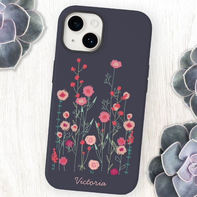 Coque iPhone Fleur personnalisée foncée (Plymouth Flowers pink and dark gray cell phone case)