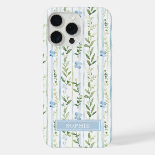 Coque iPhone 15 Pro Max Fleur personnalisée rayée bleue