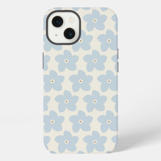 Coque iPhone Fleur Rétro Bleu Clair Et Crème (Verso)
