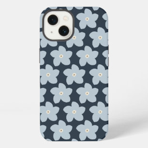 Etui iPhone 13 Fleur Rétro Bleu Clair Et Navy