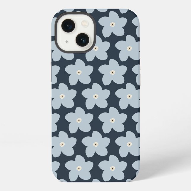 Coque iPhone Fleur Rétro Bleu Clair Et Navy (Verso)