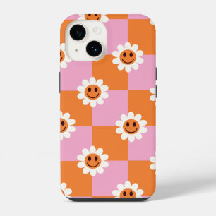 Coque Pour iPhone 14 "Fleur rétro - Un À damiers coup sur le bonheur"