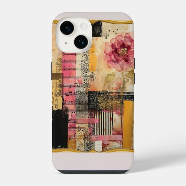 Coque iPhone Fleur rose et notes de musique (Verso)