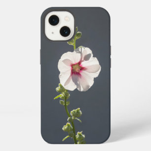 Etui iPhone 13 Fleur rose feuilles vert pâle sur gris foncé