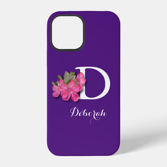 Coque iPhone Fleur Rose Violet Monogrammée (Verso)