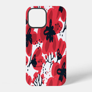 Coque iPhone 12 Fleur rouge : motif abstrait dessiné à la main.