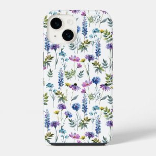 Coque Pour iPhone 14 Fleur sauvage aquarelle bleu violet