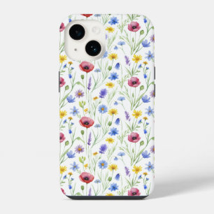 Coque Pour iPhone 14 Fleur sauvage aquarelle bleue rouge