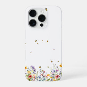 Coque iPhone 16 Pro Fleur sauvage aquarelle colorée avec papillon