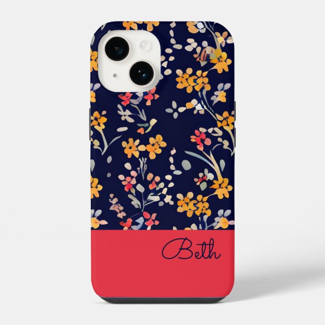 Coque iPhone Fleur sauvage jaune de la marine (Verso)