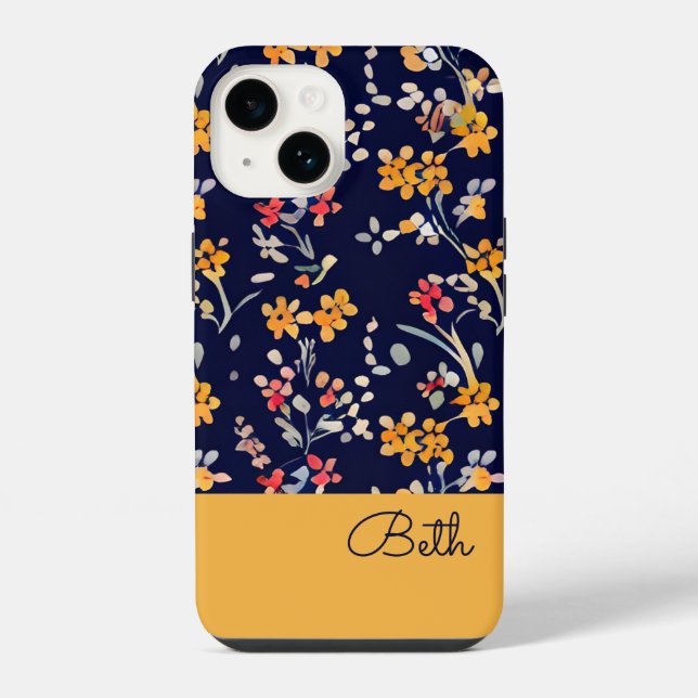 Coque iPhone Fleur sauvage jaune marine (Verso)
