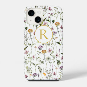 Coque Pour iPhone 14 Fleur sauvage Motif de jardin personnalisé Monogra