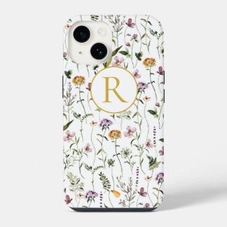 Coque Pour iPhone 14 Fleur sauvage Motif de jardin personnalisé Monogra