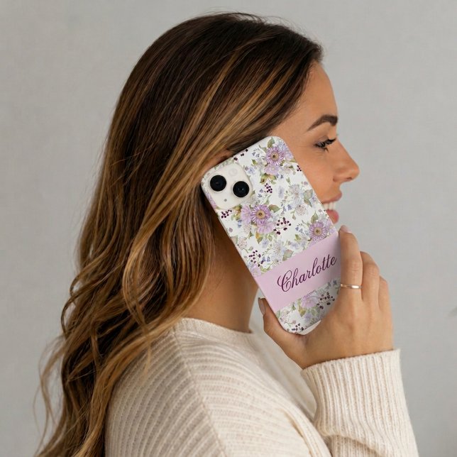 Coque iPhone Fleur sauvage rose style chic nom floral (Pink Wildflower Floral Chic Name Style iPhone Case)