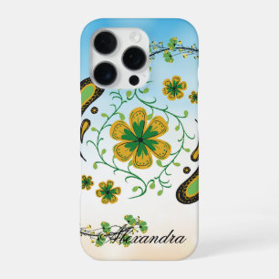 Coque iPhone 16 Pro Fleur Taiji – Art floral vert et jaune