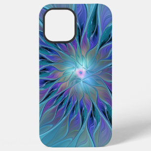 Coque iPhone 12 Pro Max Fleur Violette Bleue Rêve Abstrait Art Fractal