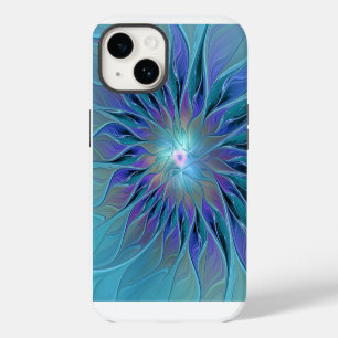 Coque Pour iPhone 14 Fleur Violette Bleue Rêve Abstrait Art Fractal