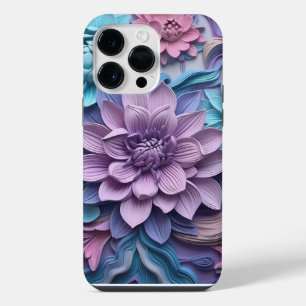 COQUE POUR POUR iPhone 14 PRO MAX FLEURS 3-D DE COULEUR VIOLET ROSE BLEU EN PAPIER
