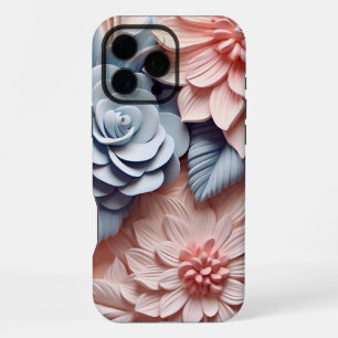 Coque iPhone 16 Pro Max Fleurs 3D roses et bleues