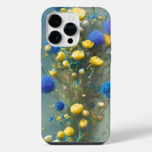 COQUE POUR POUR iPhone 14 PRO MAX FLEURS À L'AQUARELLE JAUNE ET BLEU