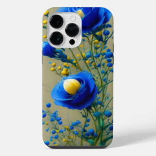 COQUE POUR POUR iPhone 14 PRO MAX FLEURS À L'AQUARELLE JAUNE ET BLEU