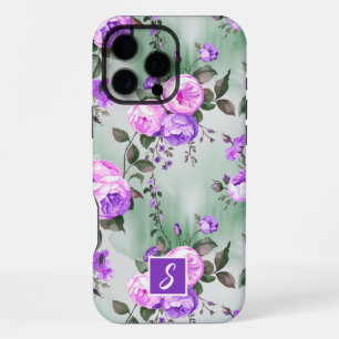 Coque iPhone 16 Pro Max Fleurs à monogramme violet et lavande