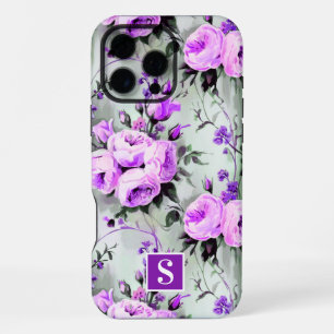 Coque iPhone 16 Pro Max Fleurs à monogramme violet et lilas