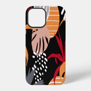 Coque iPhone 12 Fleurs abstraites, feuilles tropicales, dessin san