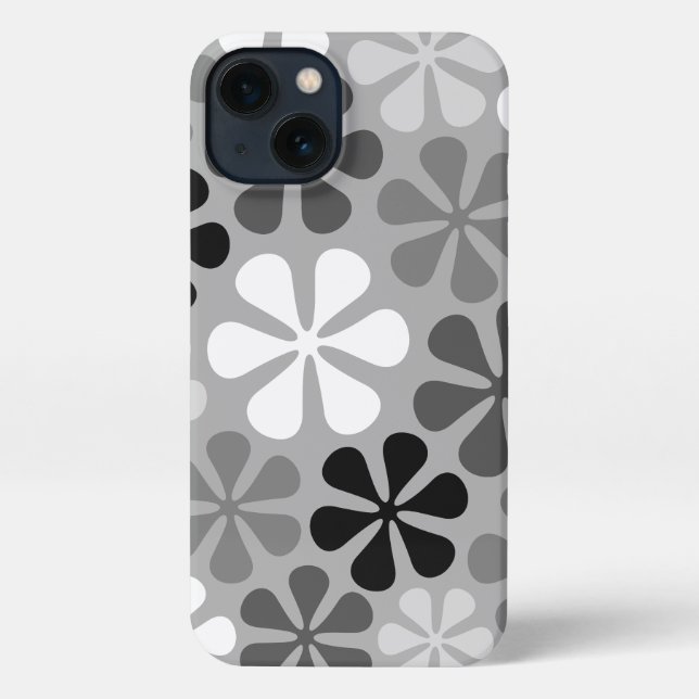 Coque iPhone Fleurs Abstraites Gris noir blanc (Verso)