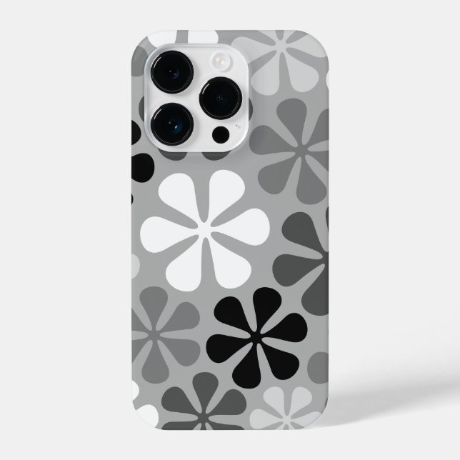 Coque iPhone Fleurs Abstraites Gris noir blanc (Verso)