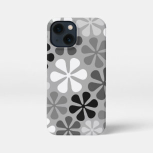 Etui iPhone 13 Mini Fleurs Abstraites Gris noir blanc