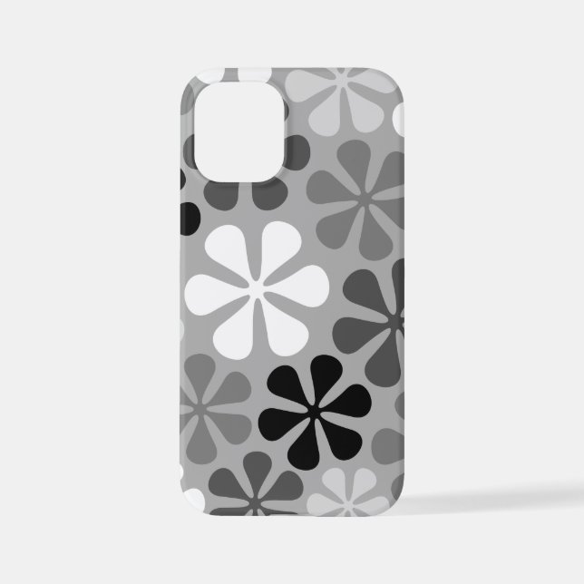 Coque iPhone Fleurs Abstraites Gris noir blanc (Verso)