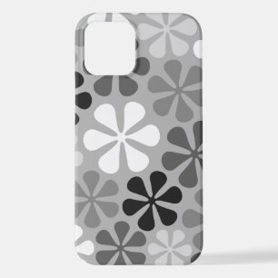 Coque iPhone 12 Fleurs Abstraites Gris noir blanc