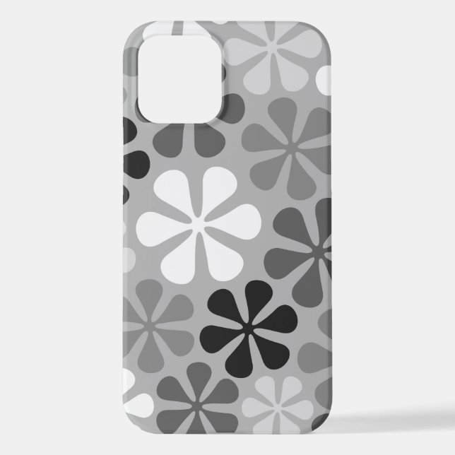 Coque iPhone Fleurs Abstraites Gris noir blanc (Verso)