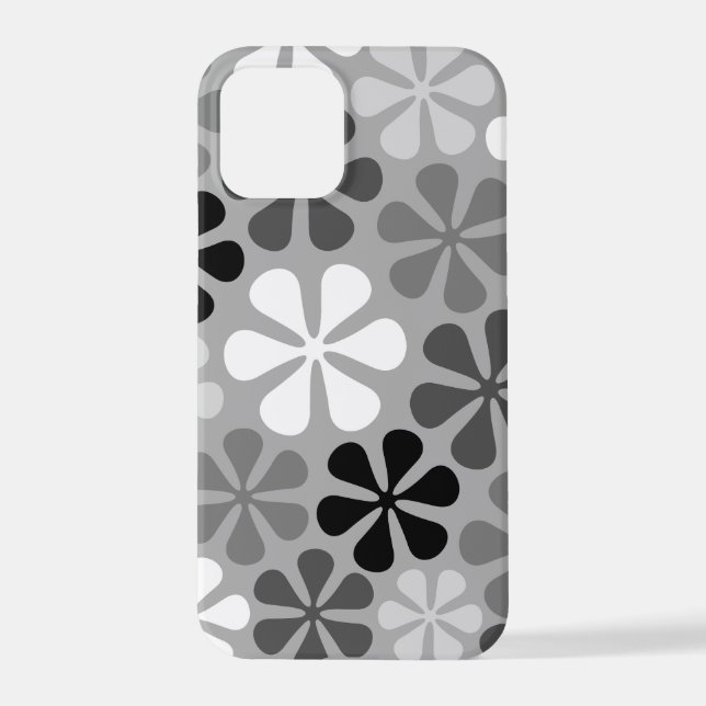 Coque iPhone Fleurs Abstraites Gris noir blanc (Verso)