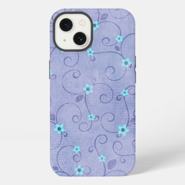 Coque iPhone Fleurs Aqua sur Fond Violet  (Verso)