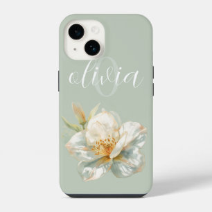 Coque Pour iPhone 14 Fleurs Aquarelle Bleu Poussiéreux