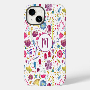 Coque Pour iPhone 14 Fleurs aquarelles à monogramme