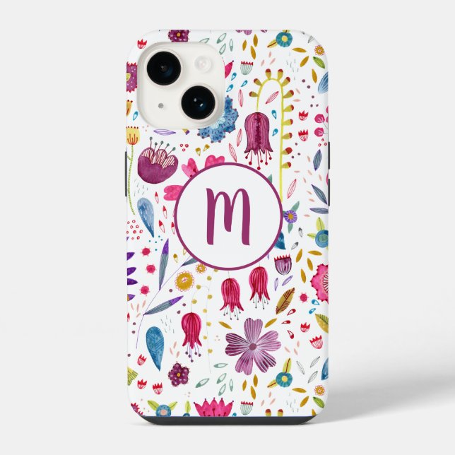 Coque iPhone Fleurs aquarelles à monogramme (Verso)