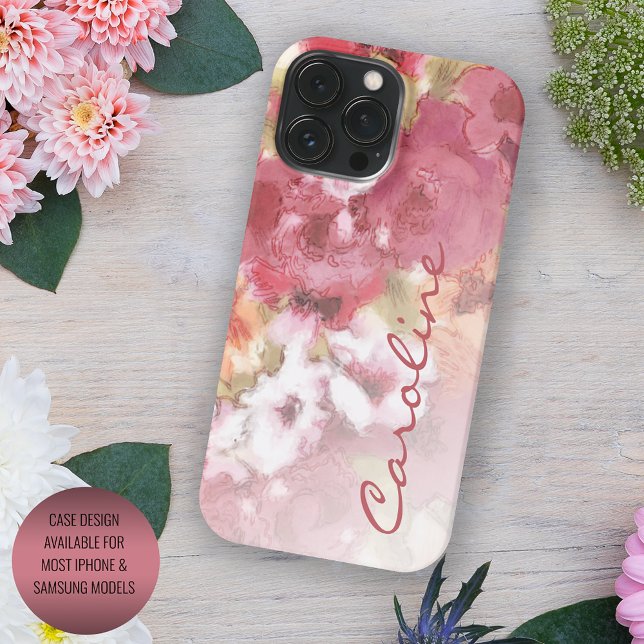 Coque iPhone Fleurs aquarelles rose corail rouge orange (Créateur téléchargé)