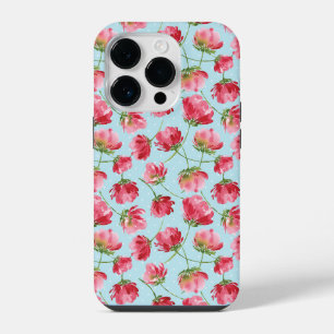 Coque Pour iPhone 14 Plus Fleurs Aquarelles Rouge Écarlate et Points Ronds J