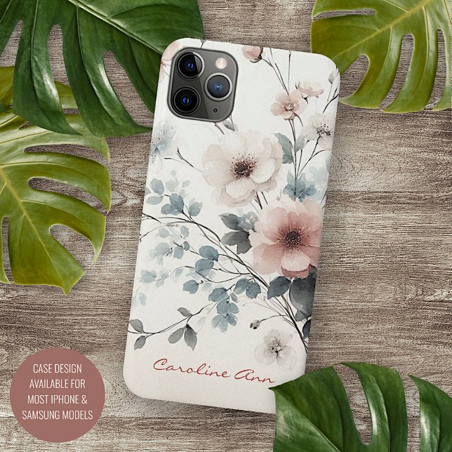 Coque iPhone Fleurs Aquarelles Sophistiquées Classiques (Créateur téléchargé)