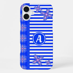 Coque iPhone 16 Plus Fleurs Art Déco dans le style rétro avec monogramm