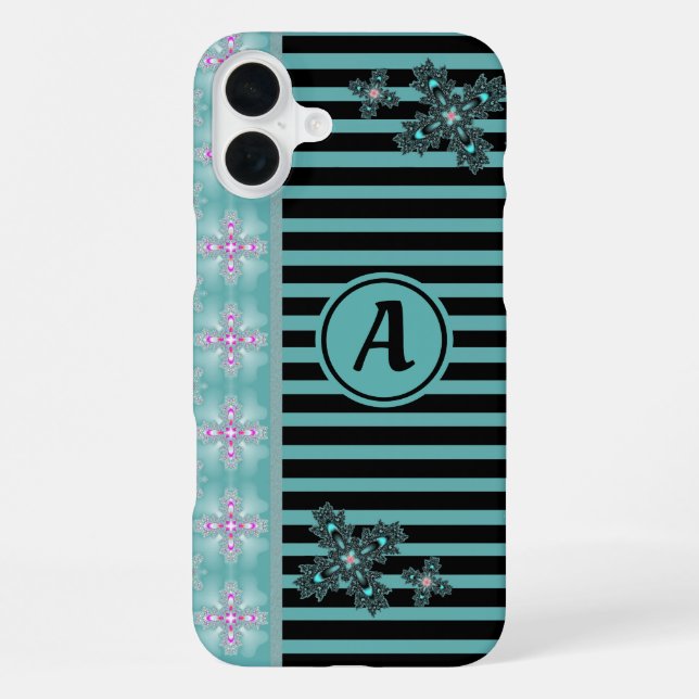 Coque iPhone Fleurs Art Déco de style rétro avec monogramme (Verso)