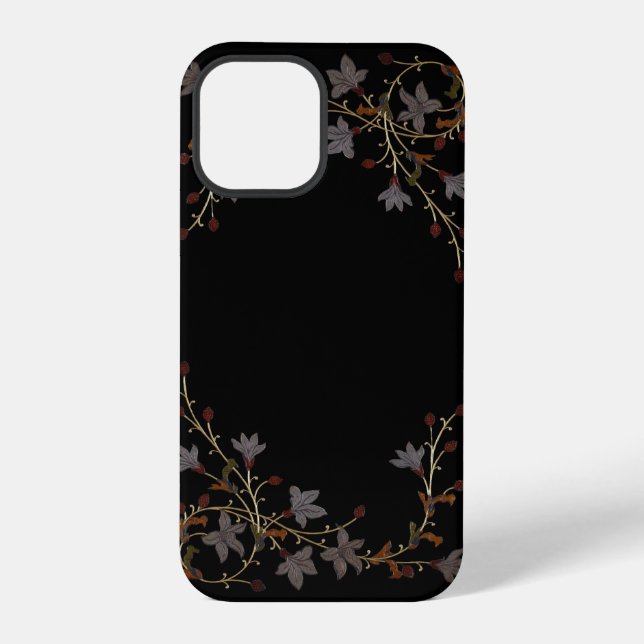 Coque iPhone Fleurs Art Déco sur fond noir (Verso)