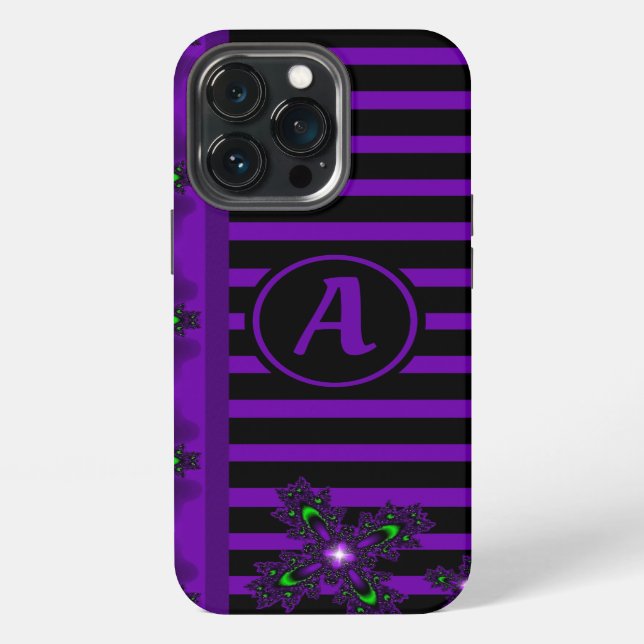 Coque iPhone Fleurs Artdeco dans le style rétro avec monogramme (Dos)