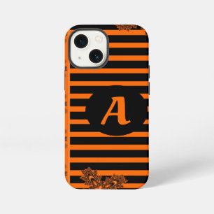 Etui iPhone 13 Mini Fleurs Artdeco dans le style rétro avec monogramme