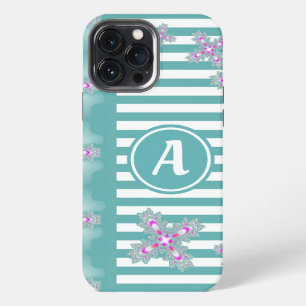 Etui iPhone 13 Pro Max Fleurs Artdeco dans le style rétro avec monogramme