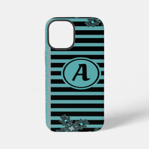 Coque iPhone 12 Mini Fleurs Artdeco dans le style rétro avec monogramme